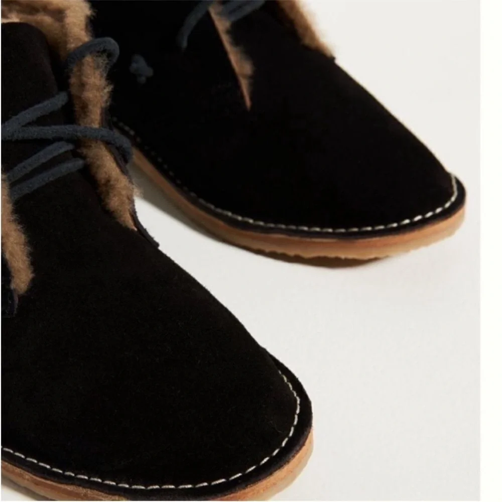 Free People BEEK Penguin Shearling-Lined Booties Ankle Boots Black Suede US 7